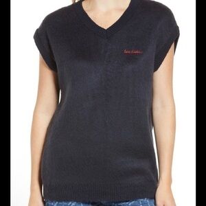 Fluffy Navy Sweater Vest Soft Girl Cozy Knit V Neck L | Iets Frans